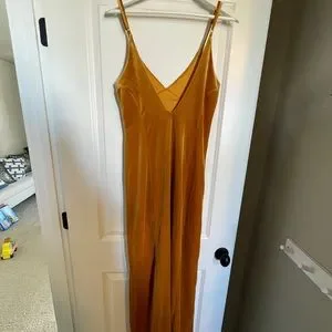 lulus gold velvet dress Priya Gold Draping Corset High Slit Velvet Gown
